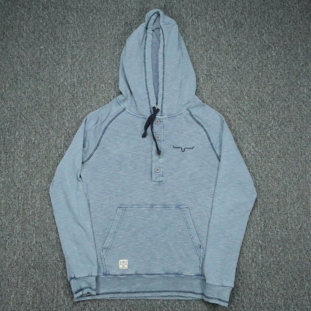 Kimes Ranch Hoodie Mens Medium Blue Henley Western‎ Hooded Pullover Pockets